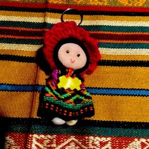 Collectible miniature doll handmade keychain from Peru crocheted textiles chocho